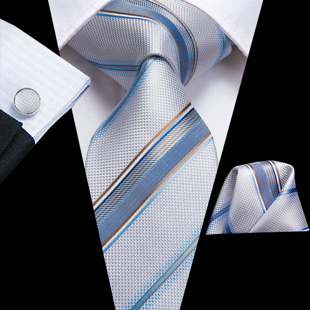 Men's Hi-Tie Classic Fashion Striped Necktie Set With Cufflinks