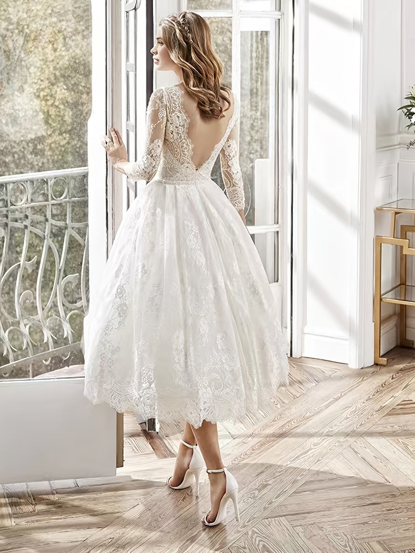 Lace Slim White Wedding Dress, Long Sleeve Gown Dress, Women's Clothing