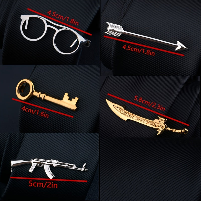 1pc Men's Tie Clips, Creative Shape Clips, Business Fashion Tie Clips, (Shape: Sword/Gun/Arrow/Glasses/Key)