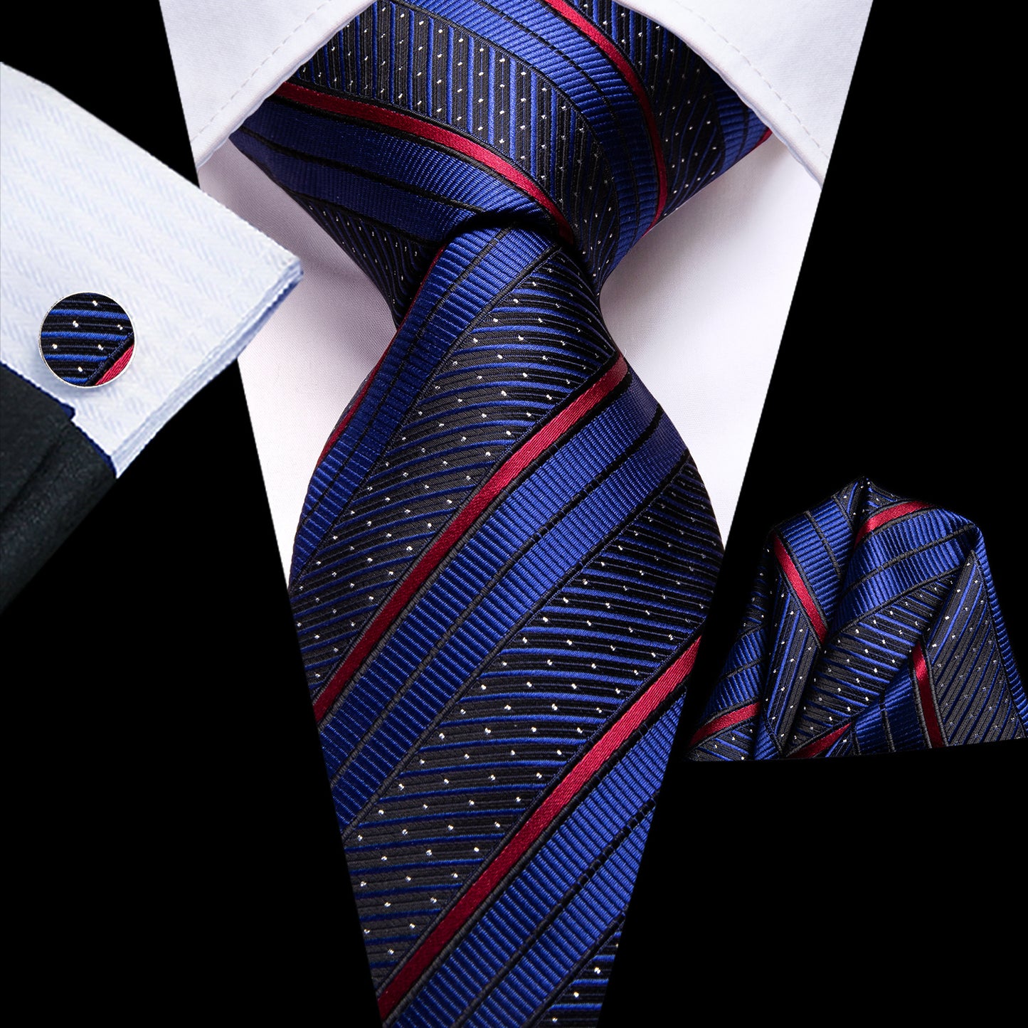 Men's Hi-Tie Classic Fashion Striped Necktie Set With Cufflinks