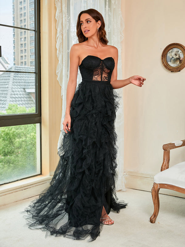 Woman'S Spring Summer New Large Size Lace Mesh Tube Top Sexy Dress
