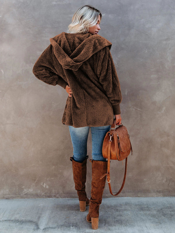 Women’s Open Front Sherpa Hoodie With Side Pockets