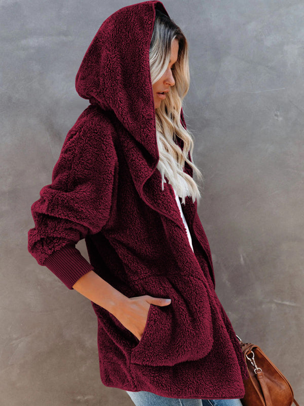 Women’s Open Front Sherpa Hoodie With Side Pockets